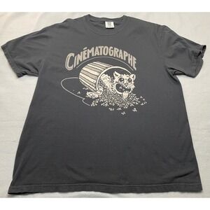 Cinematographe Cat Popcorn Graphic Vinegar Syndrome T-Shirt Mens XL Black Cotton